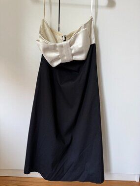 White House Black Market black and white color block strapless bowtie dress